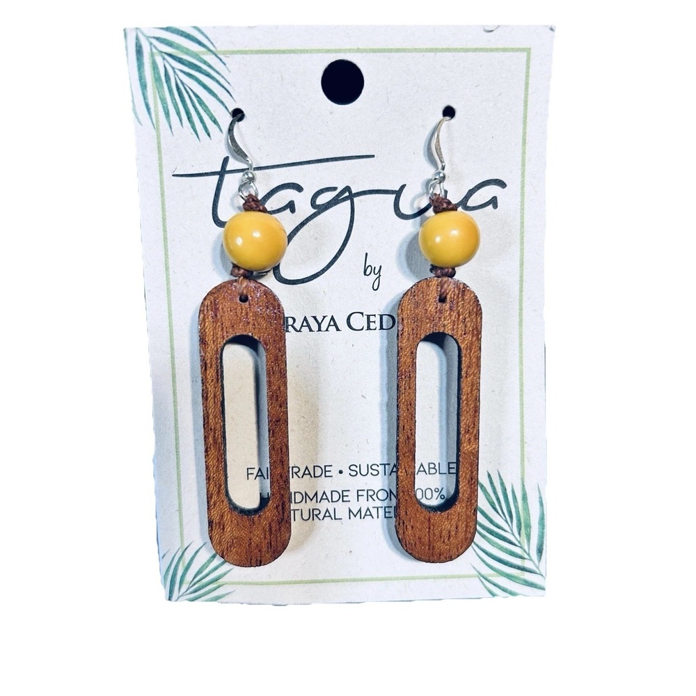 Tagua Nut Earrings Yellow and Tan Unique Handmade 100% Natural Ecuador